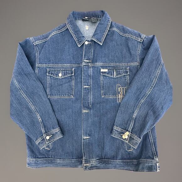 Vintage 2000s Rocawear Denim Blue Jean Jacket Mens XXXL Embroidered y2k - Picture 1 of 11